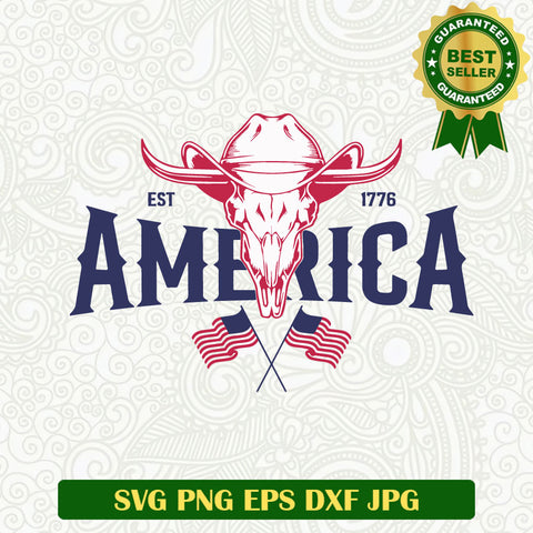 America Est 1776 Bull Skull SVG, America 4th Of July SVG, America Cowboy Skull SVG