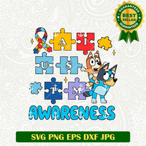 Autism Awareness Ribbon Bluey SVG