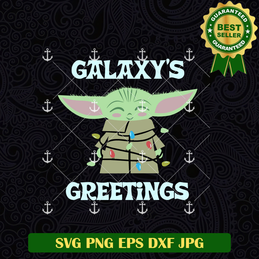 Baby Yoda Galaxy's Greetings Christmas Lights SVG
