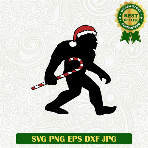 Bigfoot Christmas Candy Cane SVG