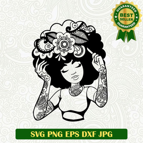 Black Woman Flower Mandala SVG, Black Woman SVG, Mandala Woman SVG PNG