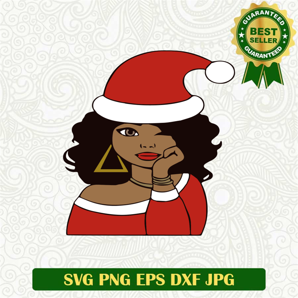 Black Woman Santa Hat SVG