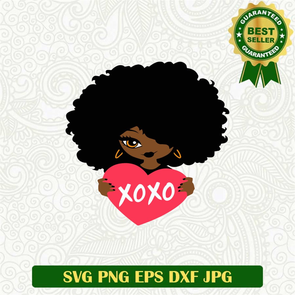 Black afro Woman Xoxo Heart Valentine Svg