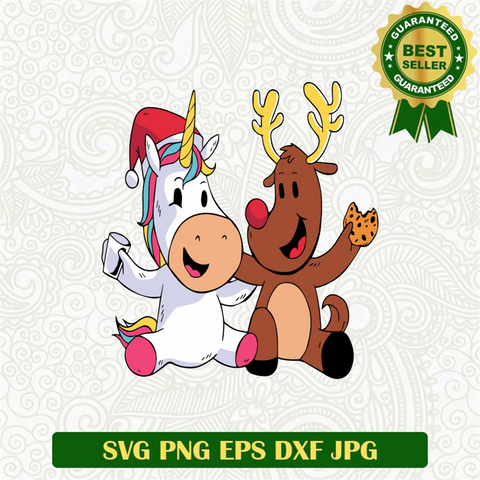 Christmas Unicorn And Reindeer Eating Cookies SVG