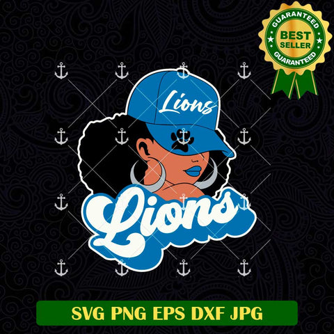 Detroit Lions Black Afro Woman Fans SVG