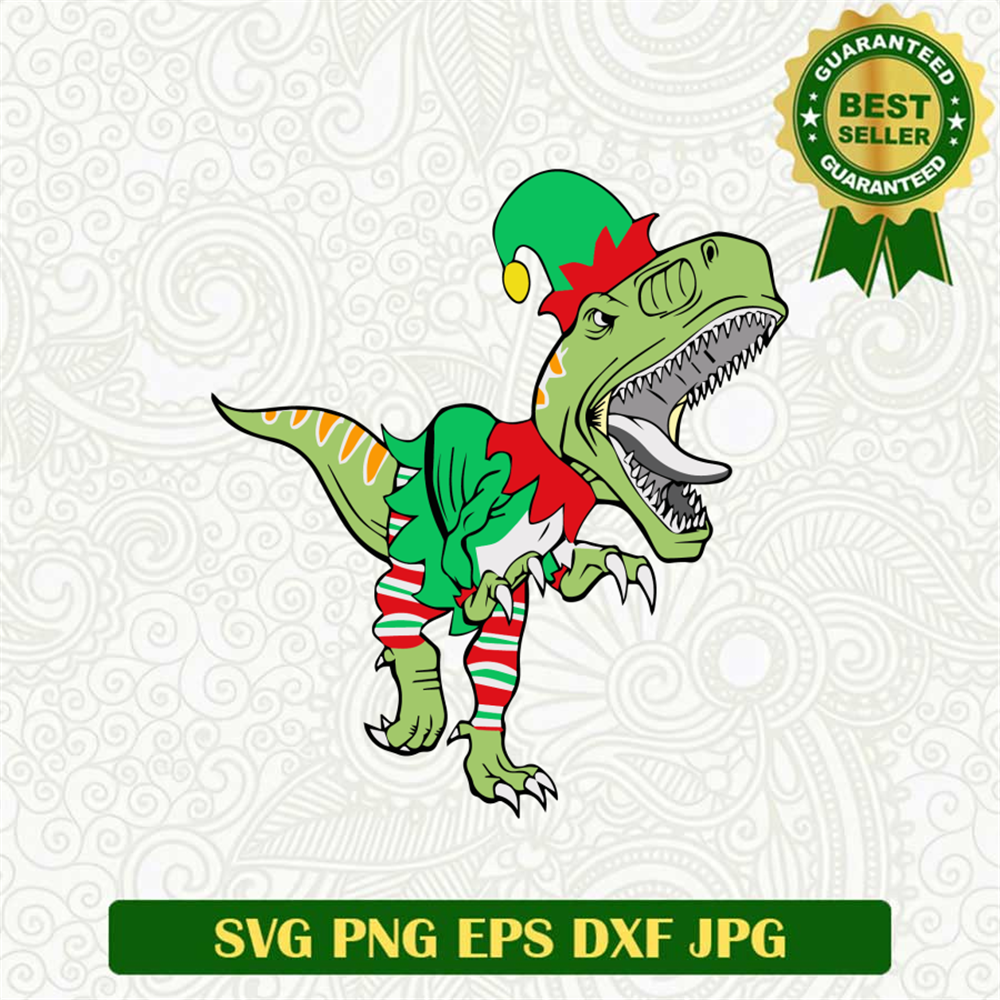 Dinosaur Wearing Elf Suit Christmas SVG