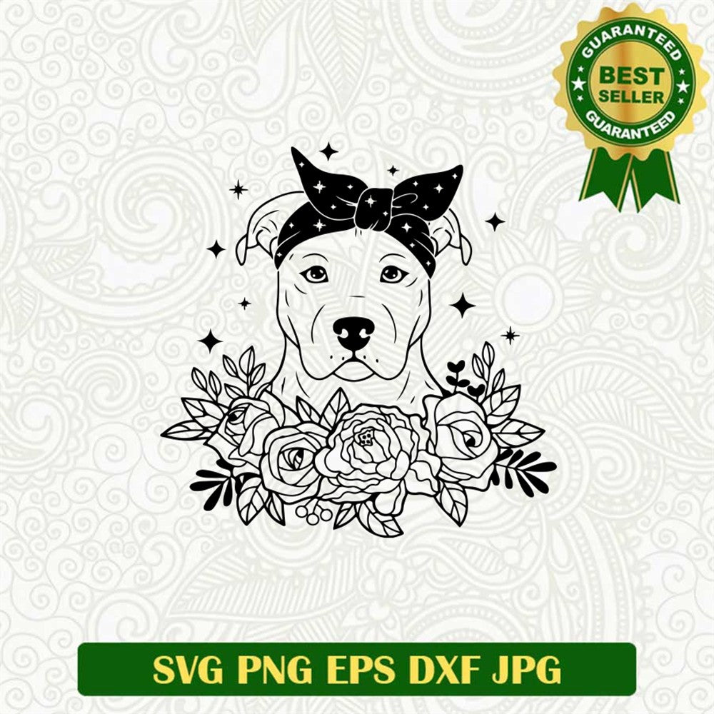 Dog With Bandana Floral Svg