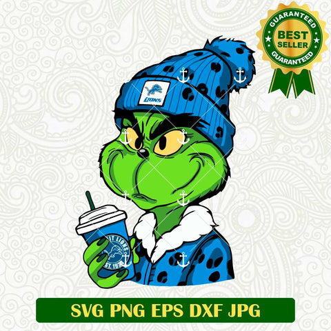 Grinch Detroit Lions Drink Coffee SVG