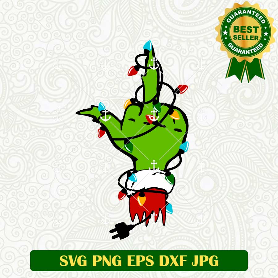 Grinch Hand Middle Fingers Christmas Light SVG