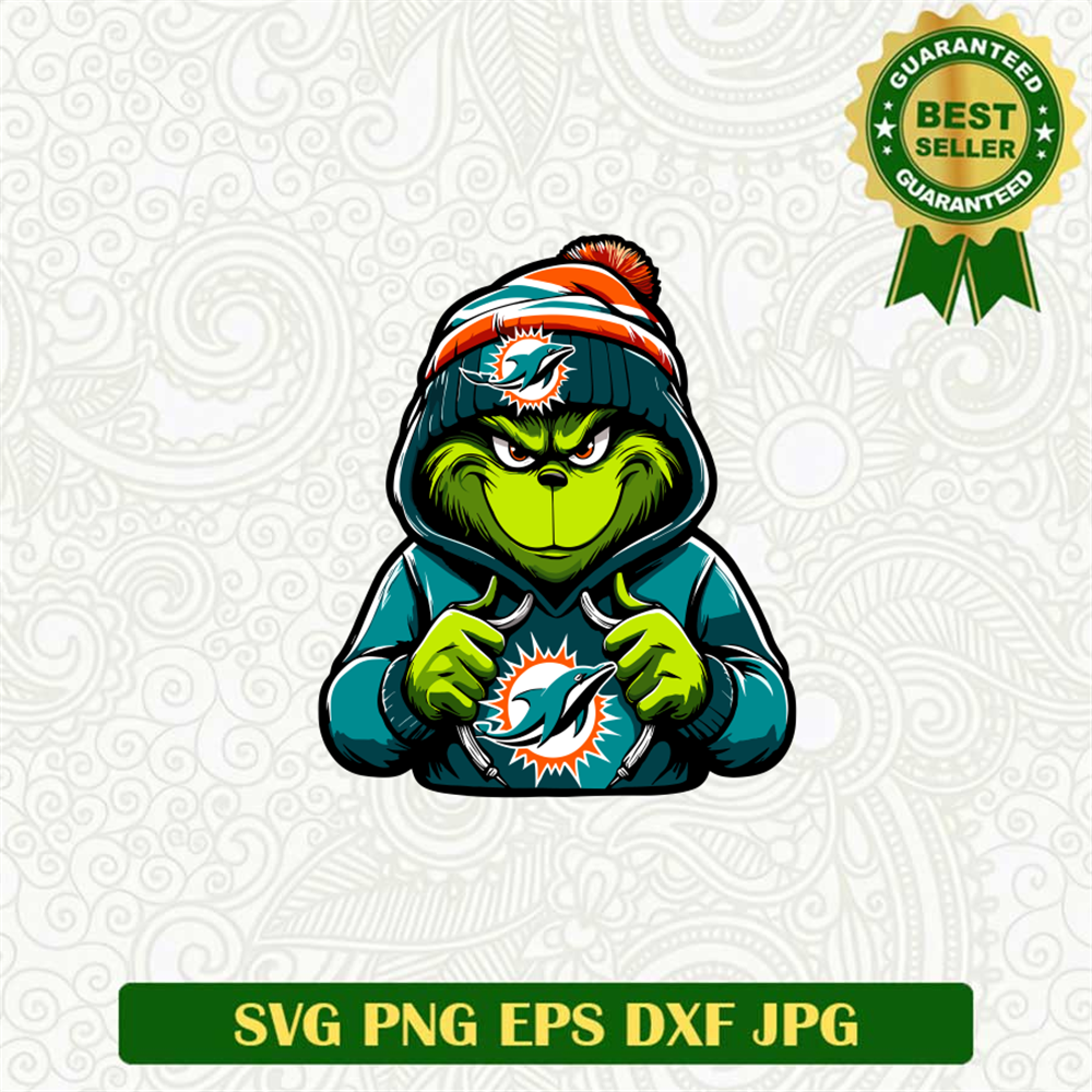 Grinch wearing Miami Dolphins costume and beanie SVG