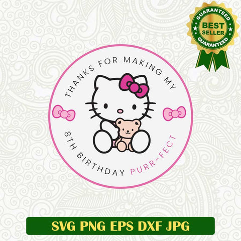 Hello Kitty 8th Birthday SVG, Hello Kitty Girl Birthday SVG PNG
