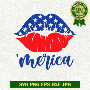 Merica Flag On Lip SVG, 4th Of July America SVG PNG