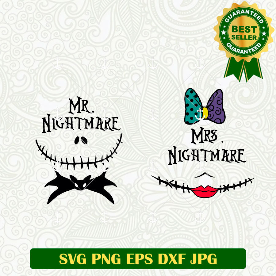 Mr Nightmare And Mrs Nightmare SVG, Jack Skellington And Sally SVG PNG ...