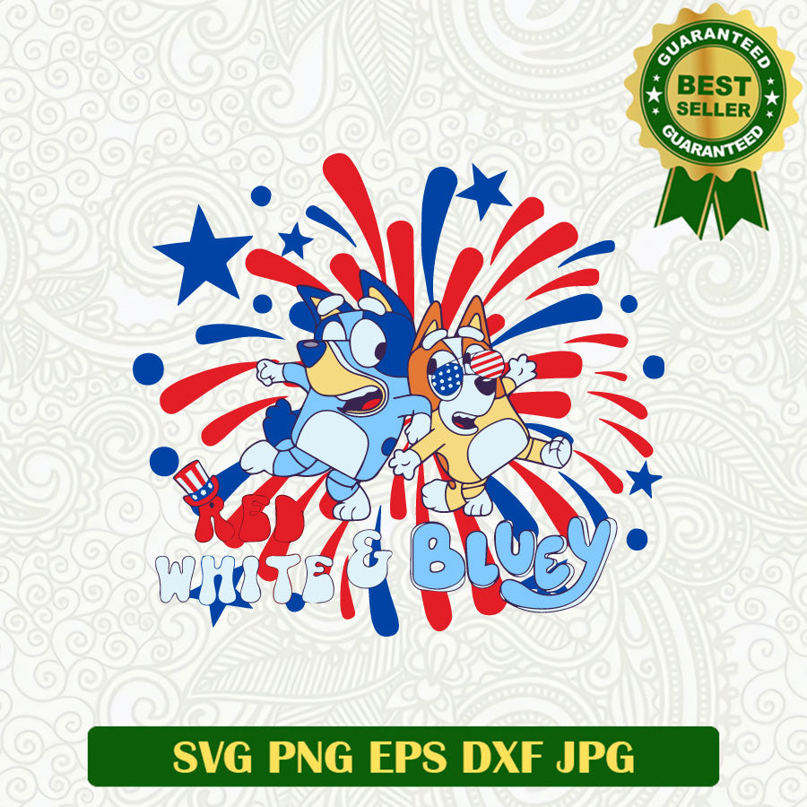 Red White and Bluey America Fireworks SVG, Bluey 4th of July SVG