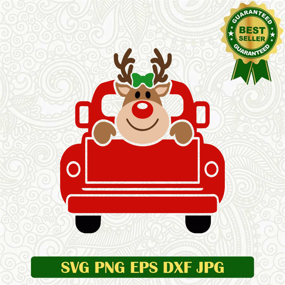  Reindeer On Red Car Christmas SVG
