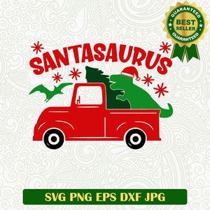 Santasaurus Christmas Truck SVG, T rex Santasaurus SVG PNG cut file