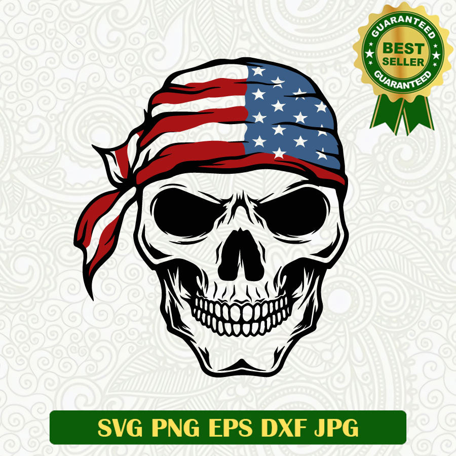 Skull with America Bandana SVG, America Skull USA Flag SVG