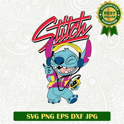 Stitch Listen To Music 90's SVG
