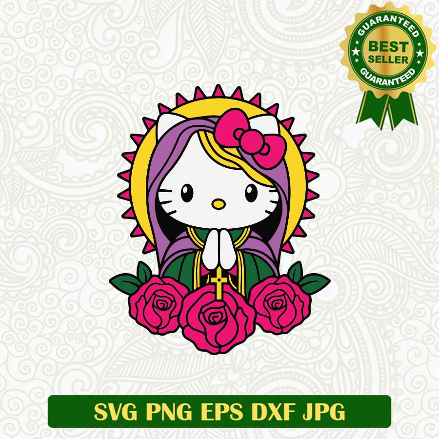 Virgen de Guadalupe Hello Kitty SVG, Mother Mary of Jesus Hello Kitty SVG