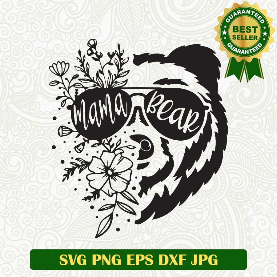 Mama bear floral SVG, Mama bear face SVG, Mama bear flower SVG PNG cut file