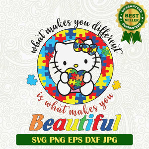 What makes you different is what makes you beautiful SVG, Hello Kitty Autism SVG, Autism Puzzle piece SVG PNG cut file