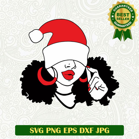 Black woman santa hat christmas SVG, Christmas Afro woman SVG, Black woman SVG PNG cut file