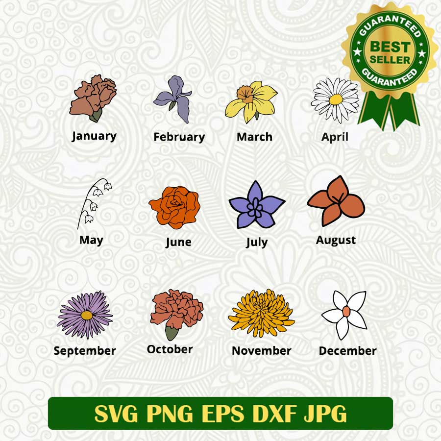 Birth Month Flowers SVG, Birth flowers by month SVG, Flowers Birthday SVG