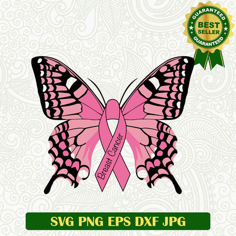 Breast cancer Pink ribbon buffterfly SVG, Buffterfly breast cancer SVG, Breast cancer pink ribbon SVG cricut