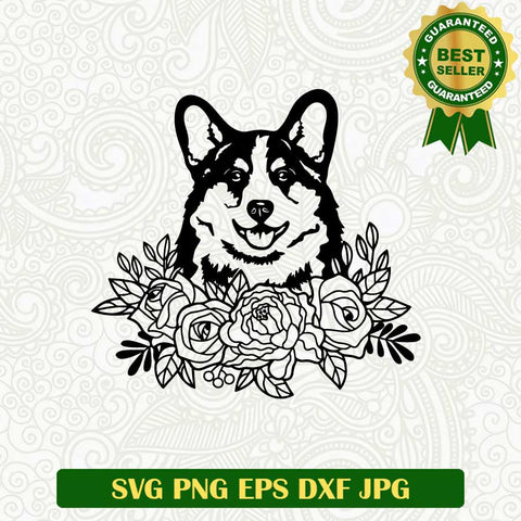 Corgi dog floral SVG cut file, Corgi SVG, Corgi dog pet SVG