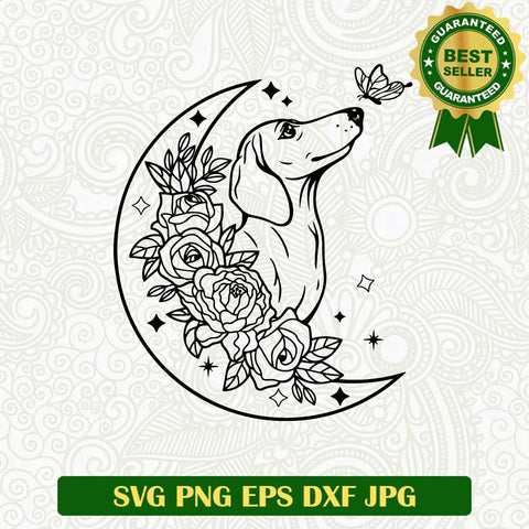 Dachshund dog floral moon SVG, Dachshund dog SVG, Dachshund SVG