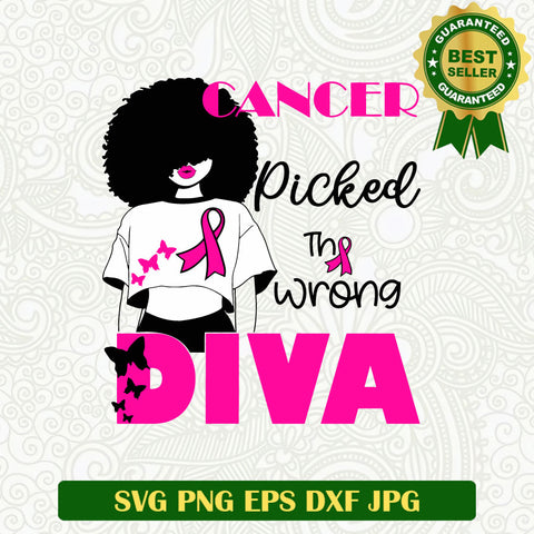 Breast cancer pick the wrong diva SVG, Black woman breast cancer SVG, Black woman diva SVG cricut