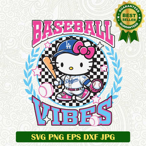 Baseball Vibes Hello Kitty SVG, Baseball LA Hello Kitty SVG, LA Dodger Baseball SVG PNG cut file