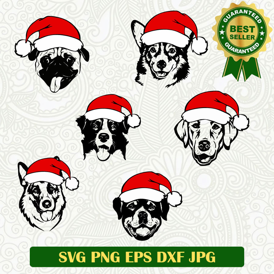 Christmas Dog with santa hat bundle SVG, Christmas Dog SVG, Santa hat christnas dog SVG cut file cricut