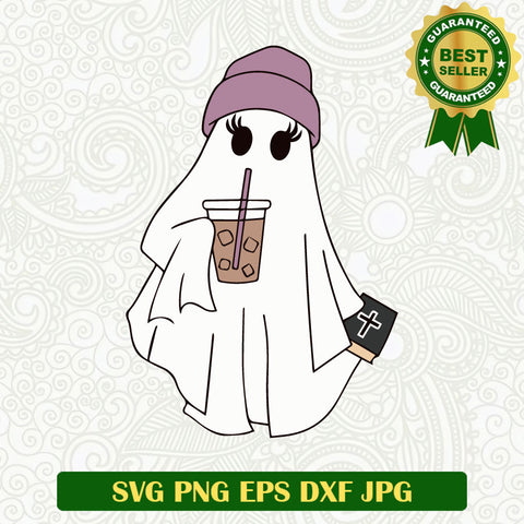 Boo cute faith bible hand SVG, Ghost baby bible jesus SVG, Boo drink coffee SVG PNG cut file