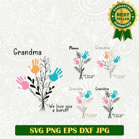 Grandma flowers hand sign with childs SVG, Mother's Day Handprint Sign SVG, Handprint Grandma SVG PNG cricut