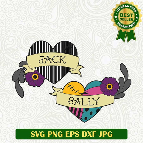 Jack And Sally Heart Halloween SVG, Jack skellington SVG, Jack and Sally nightmare before christmas SVG PNG cut file