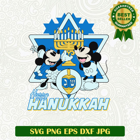 Happy Hanukkah Mickey mouse SVG, Hanukkah Disney SVG, Hanukkah Mickey and Minnie Disney SVG PNG cut file