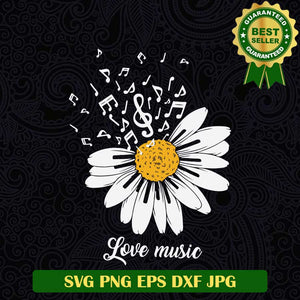 Love Music Daisy flower SVG, Love music staves SVG, Music Staves SVG PNG cut file