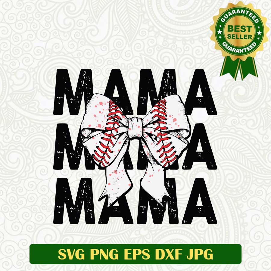 Mama Baseball bow tie SVG, Baseball Mother's day SVG, Mama Baseball Stitch SVG PNG cut file