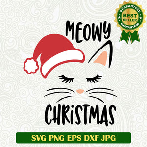 Meowy christmas santa hat SVG, Christmas SVG, Merry christmas Cat cute SVG cut file cricut