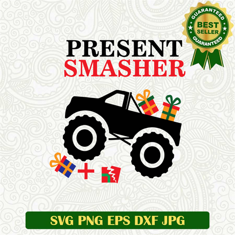 monster truck carrying christmas presents SVG