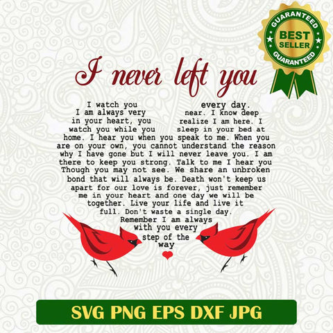 I never left you Cardinal SVG, In memory of SVG, Heart Loving memory Cardinal SVG PNG cut file