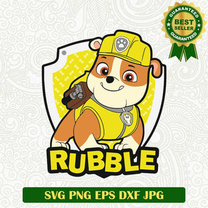 Rubble Paw Patrol Dog SVG, Paw Patrol Dog Character SVG, Paw Patrol Bulldog SVG PNG cut file