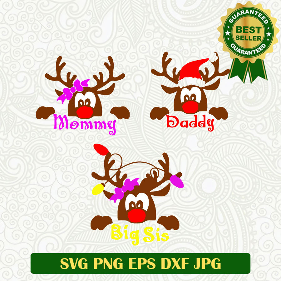 Reindeer Rudolph daddy mommy SVG, Christmas Reindeer family SVG, Santa claus Reindeer SVG cricut