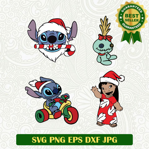 Stitch disney christmas bundle SVG, Stitch santa claus SVG, Stitch santa hat christmas SVG