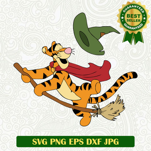 Tiger winnie the Pooh halloween SVG, Cartoon character Halloween SVG, Pooh halloween ride broom SVG