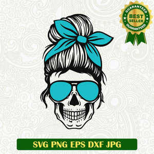 Skull mom messy bun SVG, Skull mom SVG, Messy bun SVG cut file