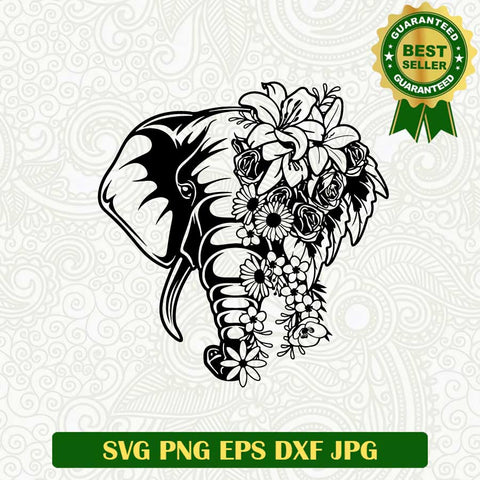 Elephant floral SVG, Elephant face SVG, Elephant beautiful SVG cut file cricut
