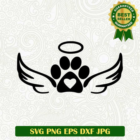 Dog paw angel SVG, Angel wing cat paw SVG, Angel wing SVG PNG cut file