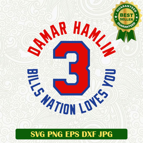 Damar Hamlin 3 SVG, Damar Hamlin Bills SVG files, Damar Hamlin Bills nation loves you SVG